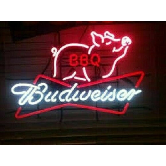 New Budweiser BBQ Pig Man Cave Neon Light Sign 20"x16"